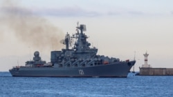 CRUISER MOSKVA SAILS INTO THE HARBOUR OF SEVASTOPOL